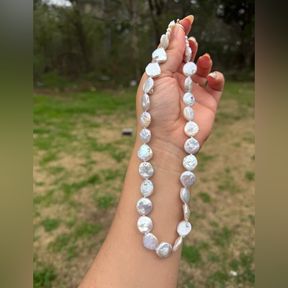 925 Sterling Silver Freshwater Coin Pearl Necklace - Picture 1 of 5